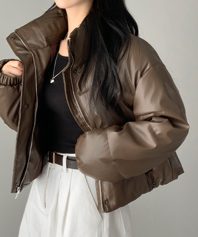 ハイネックレザークロップドダウンジャケット | ファッション通販
