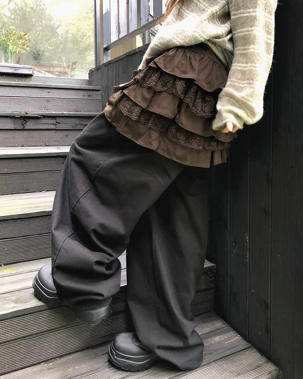 00s ポリエステル ティアードスカート フリル ブラック itimi 00s ポリエステル ティアードスカート フリル ブラック itimi