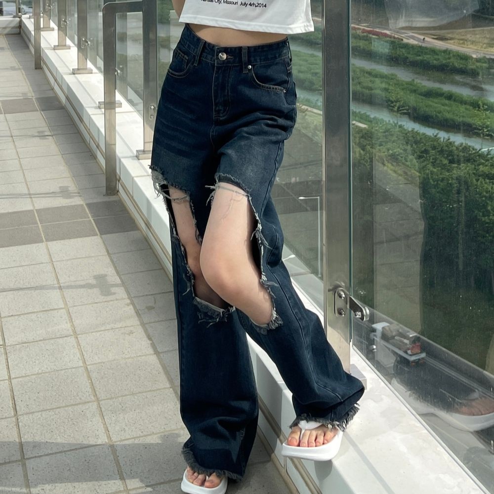 ワイドダメージデニムパンツ | ファッション通販サイト NUGU