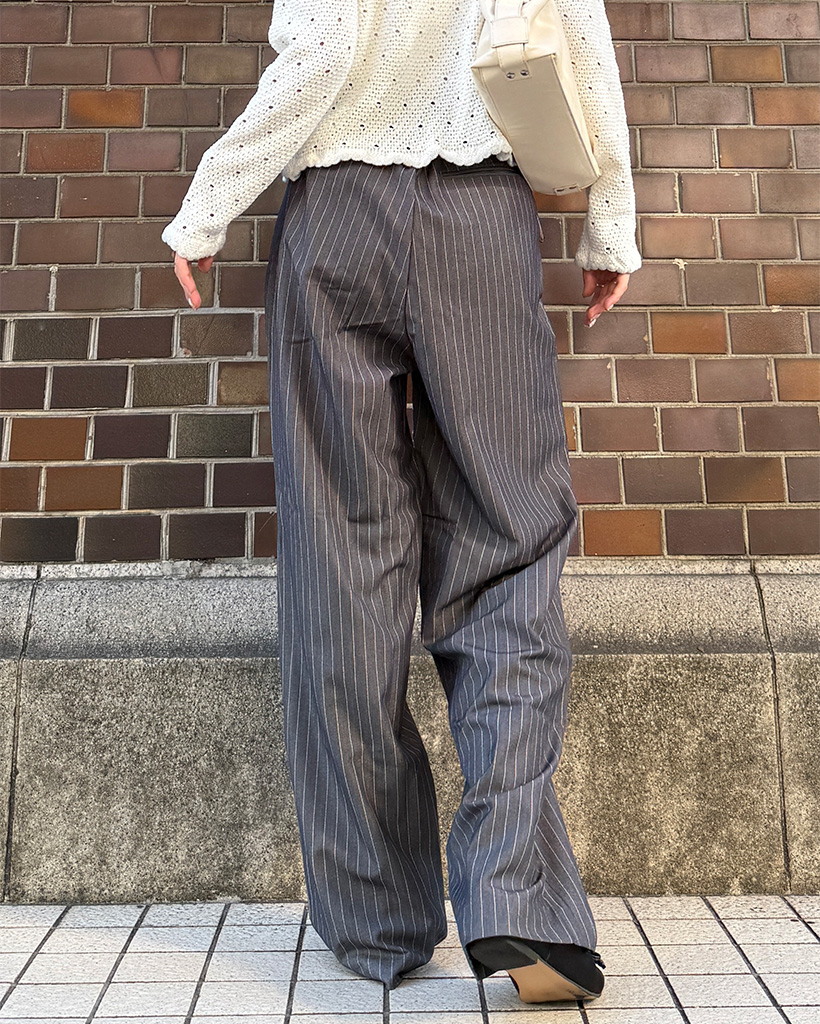 パンツ ユニセックス コントラストストライプ ワイドレッグ 2色 ユニセックスダブルピンタックストライプパンツ | ファッション