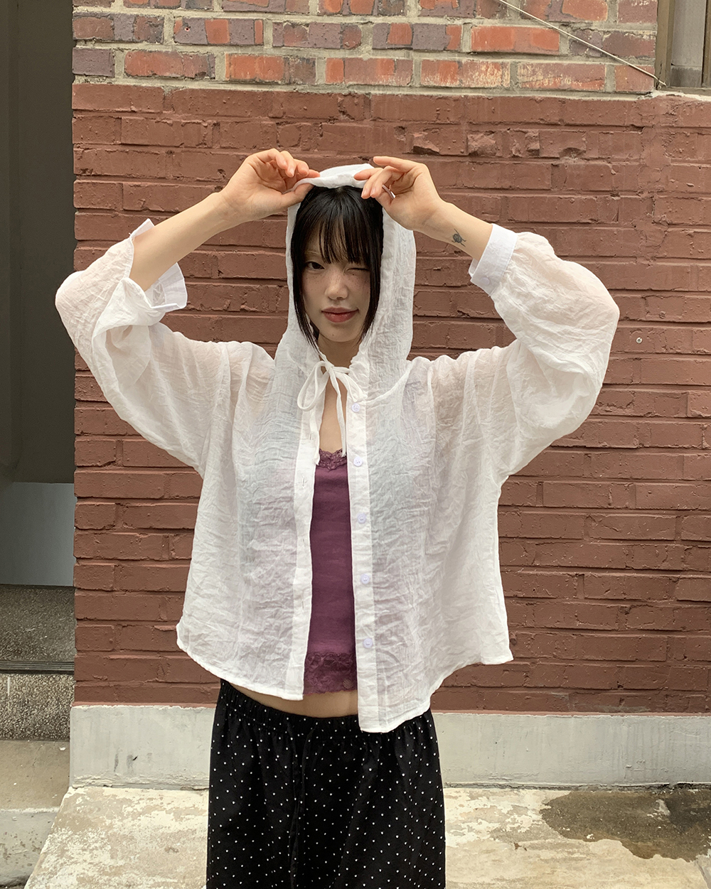 リネンフード付き長袖シャツ | ファッション通販サイト NUGU