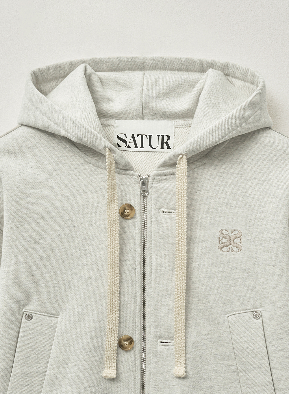 Teo Cotton All Day Hood Zip-Up - Melange Ivory