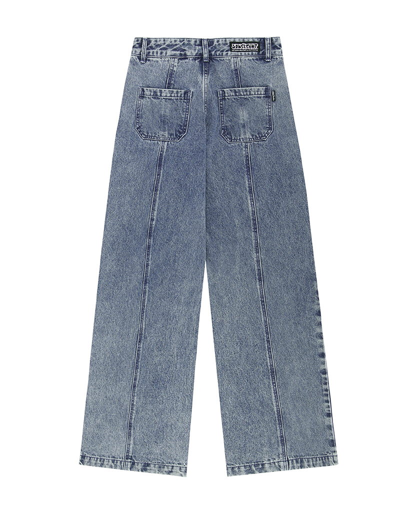 Diagonal cut wide denim pants - blue | ファッション通販