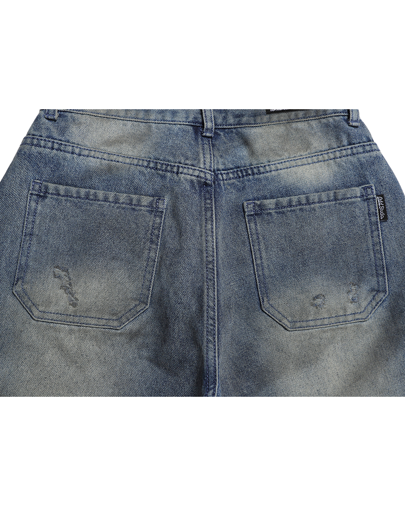 Dirty Washed Destroyed Denim Pants - BLUE | ファッション通販