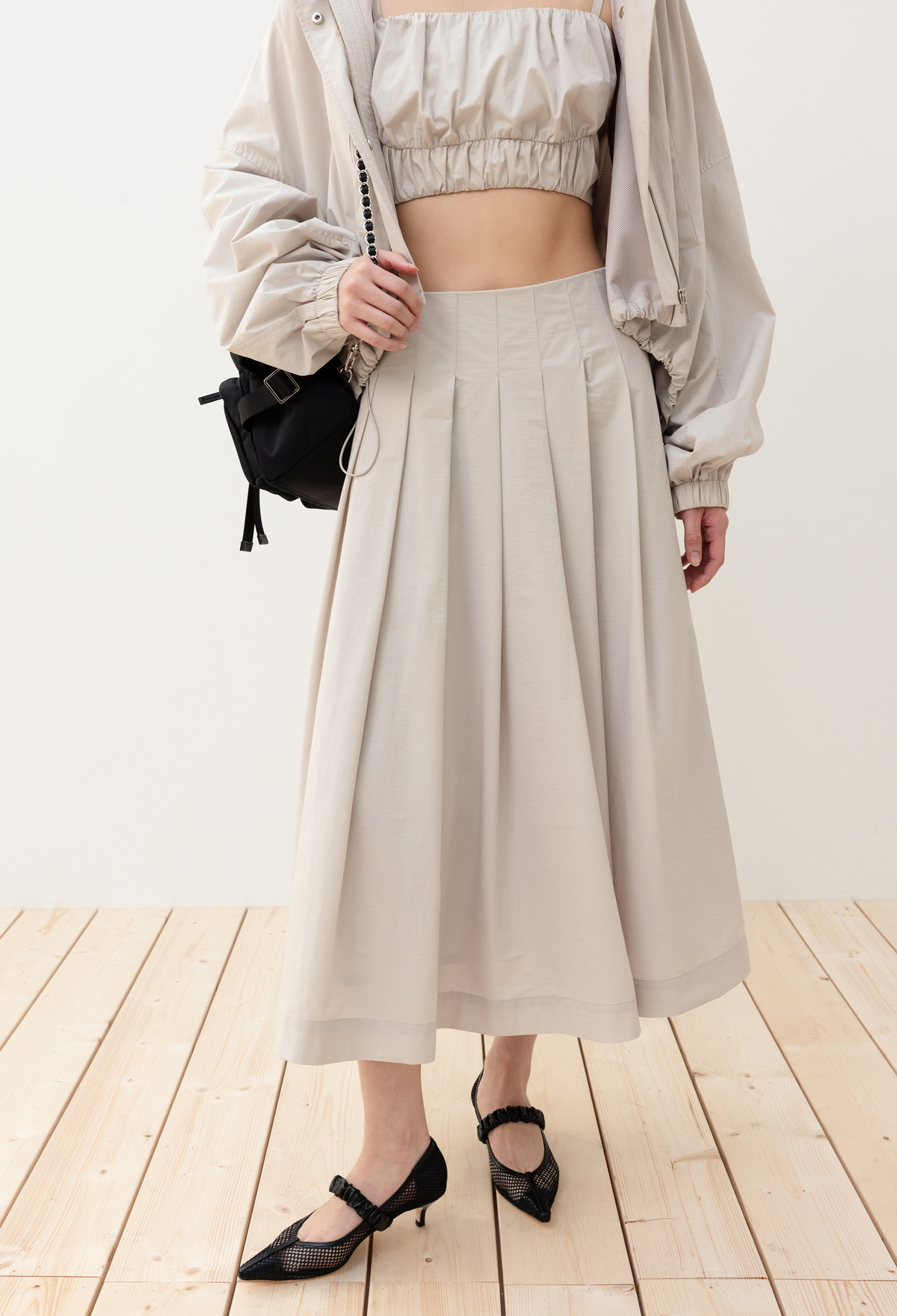 Pleated Cotton Skirt Greige