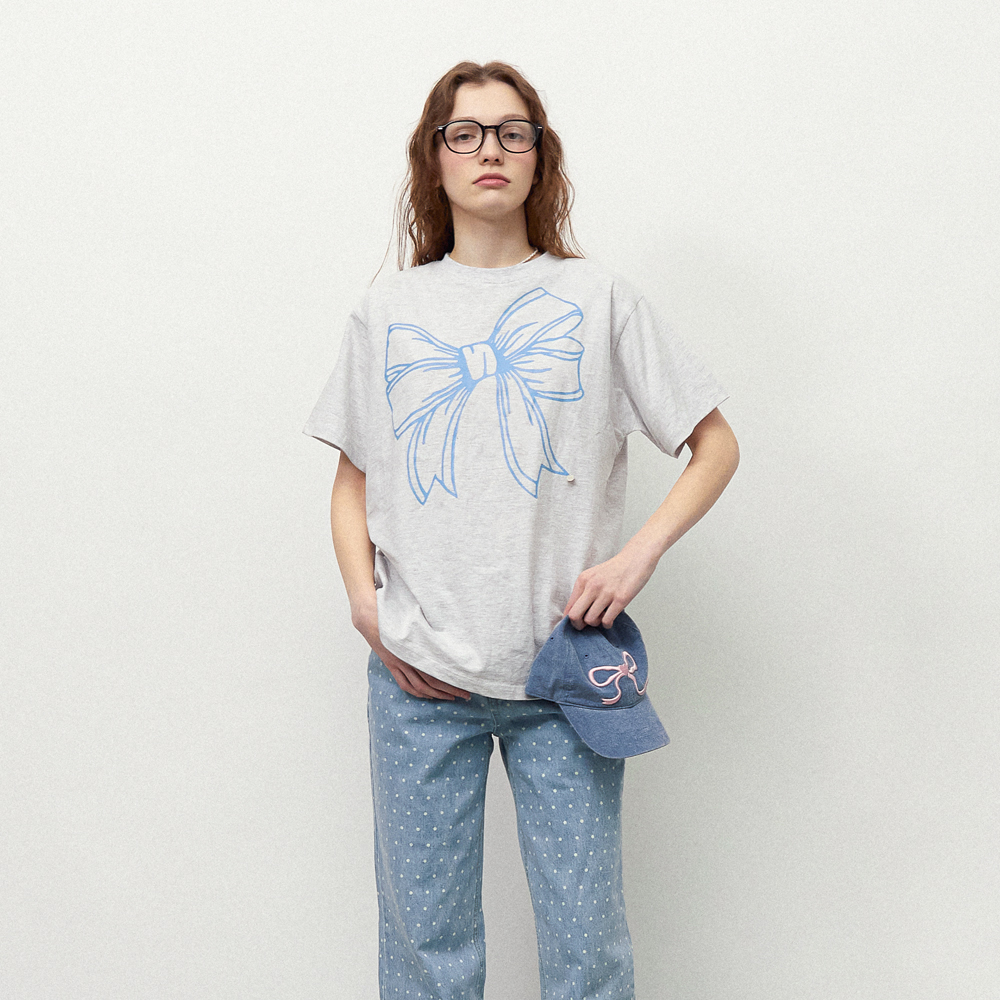 ◆RONRON◆ BIG RIBBON LINE T SHIRT WHITE MELANGE BIG RIBBON LINE T SHIRT WHITE MELANGE | ファッション通販
