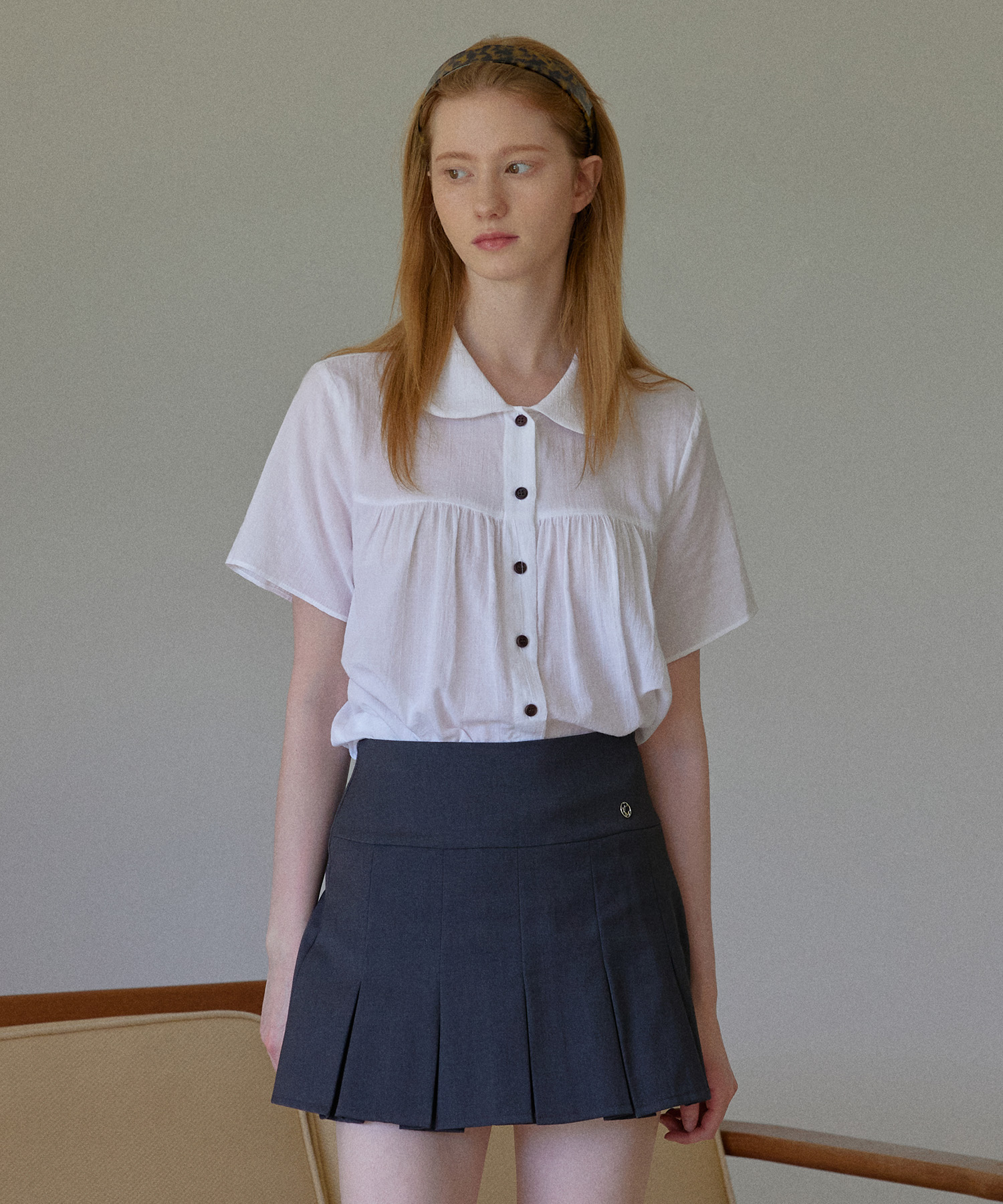 Classic Pendant Pleats Mini Skirt ( Charcoal