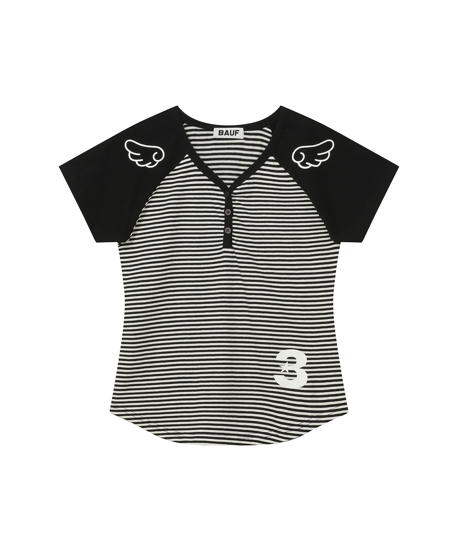 3ボタンエンジェルスリムフィットTシャツ[ストライプブラック