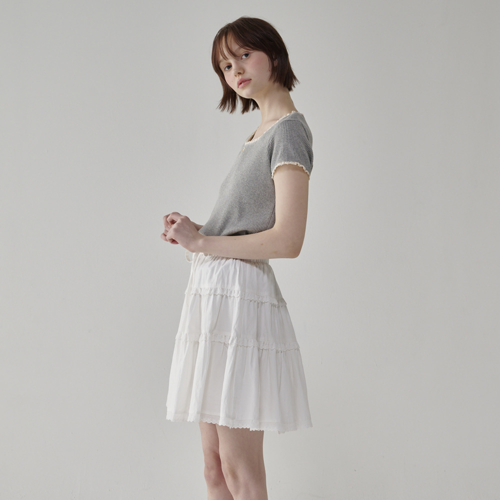 トップス LACE SQUARE HEART NECK SHORT SLEEVE GREY LACE SQUARE HEART NECK SHORT SLEEVE GREY | ファッション通販