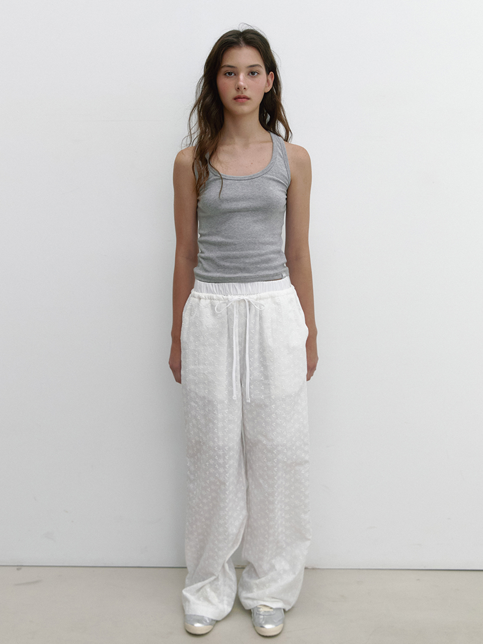 FLOWER STITCH COTTON PANTS (IVORY)