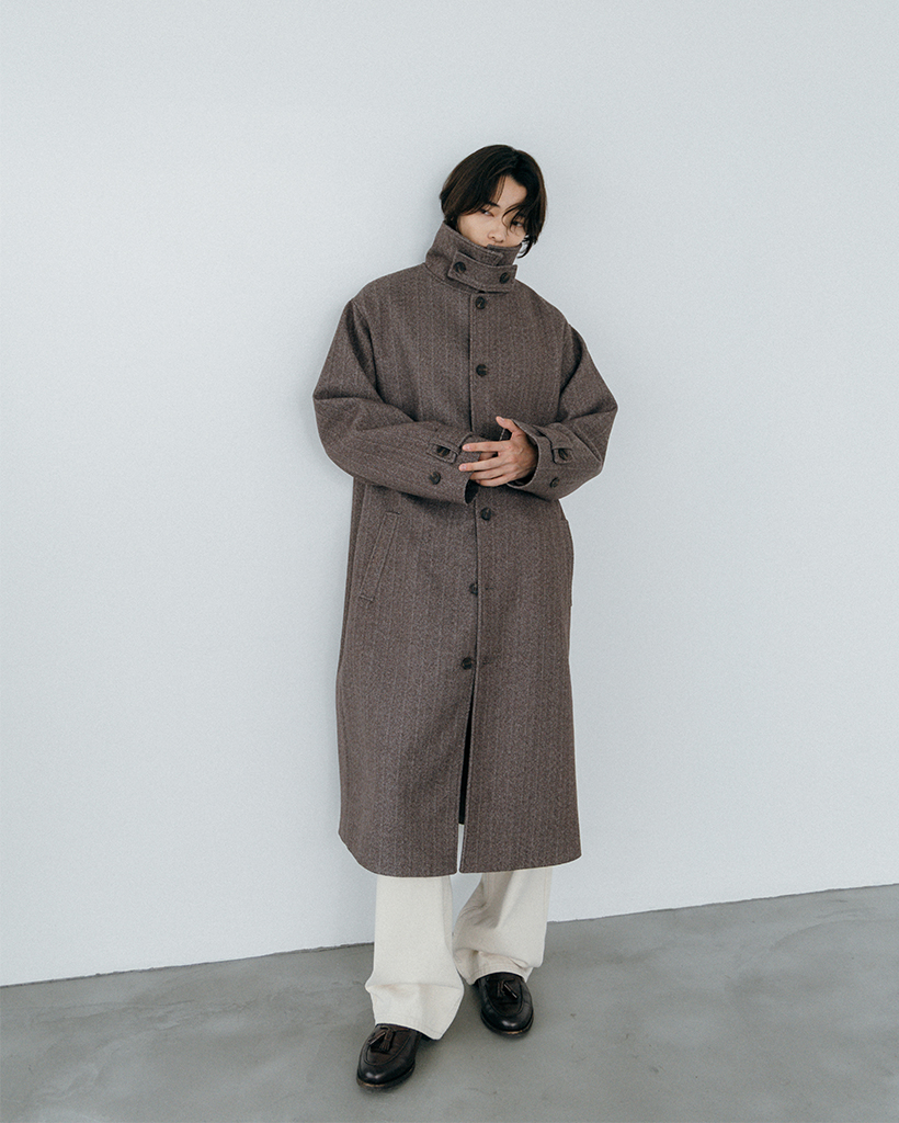 (ORIGINAL)  ヘリンボーンシングルロングコート (brown)