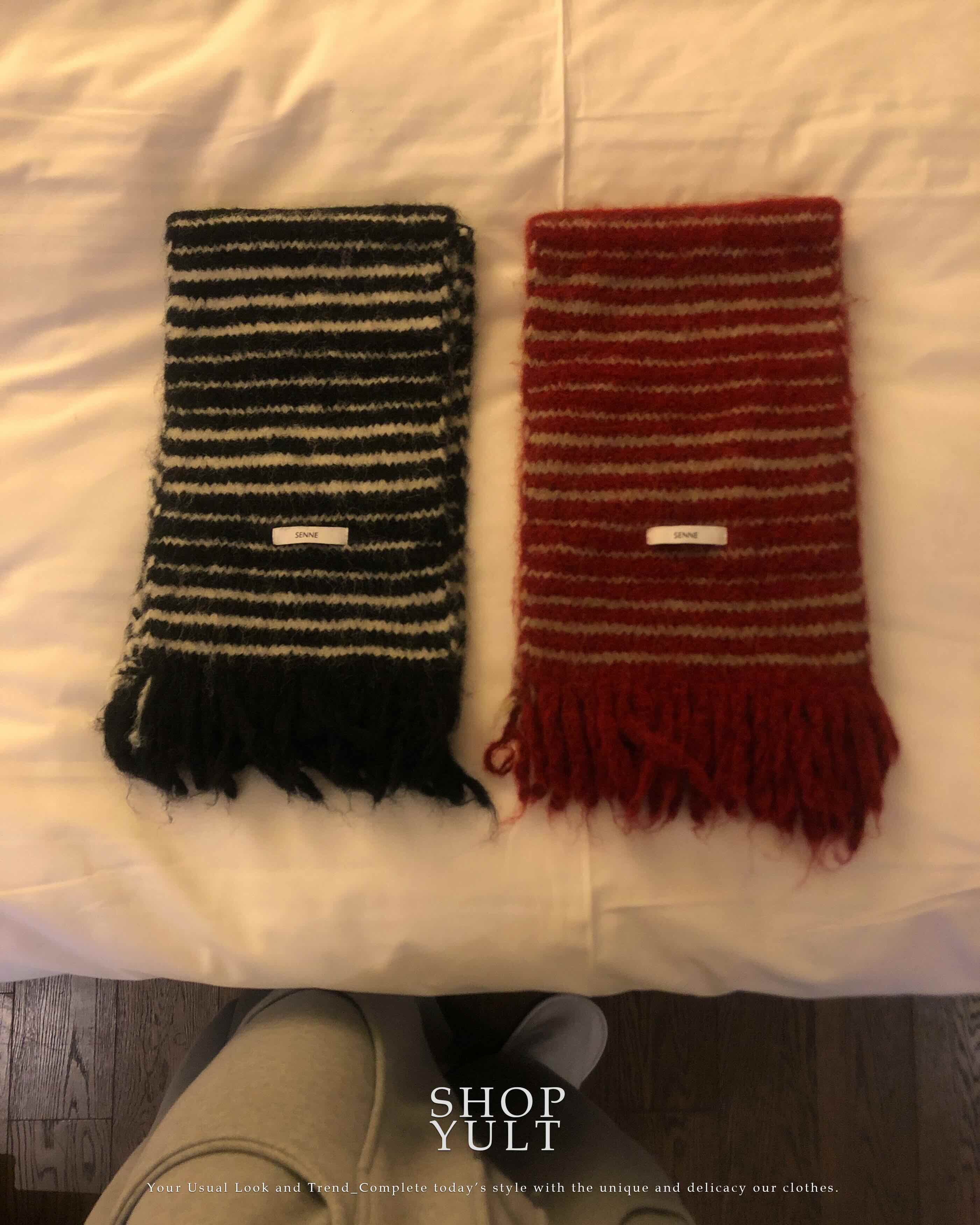 (5 color) ウール ストライプ マフラー