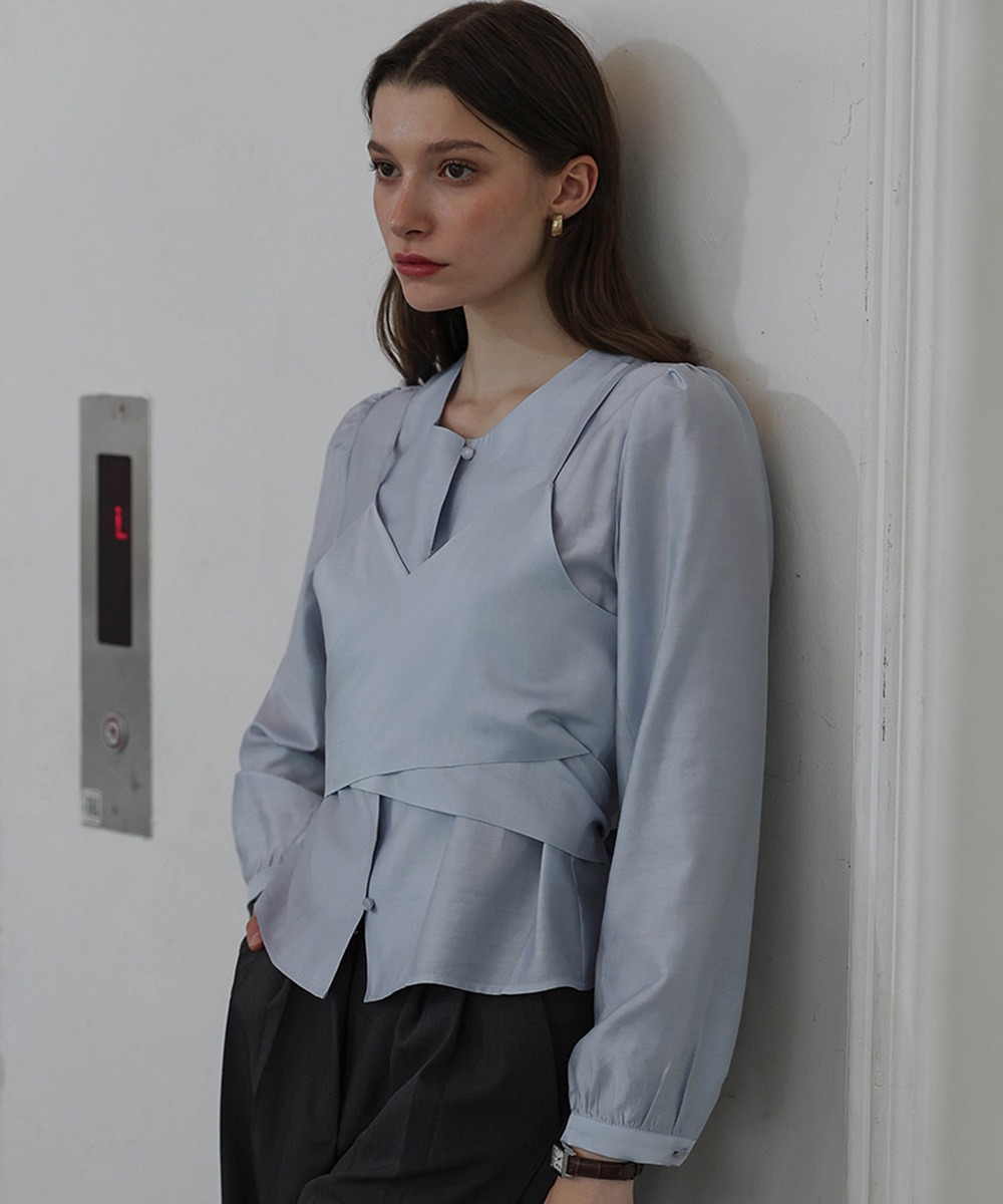 Day Layered Wrap Blouse [Pale Blue]