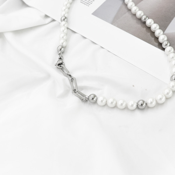メンズパールネックレスサージカルステンレスレイヤード
