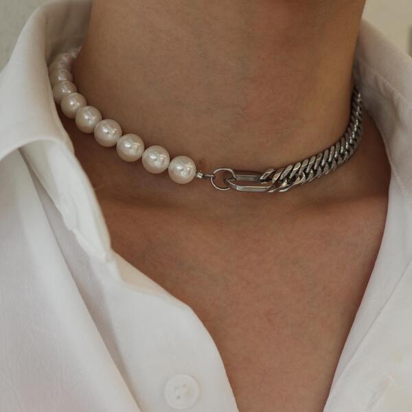 メンズパールネックレスチョーカーサージカルステンレス