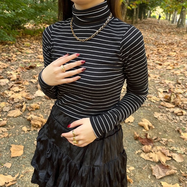 ストライプタートルネックTシャツ