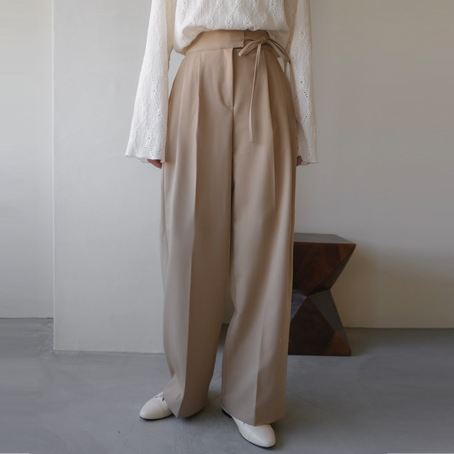 nagonstans ワイド タック パンツ ベージュ ドローストリング S tuck