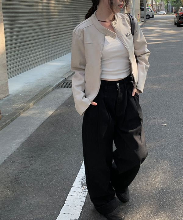 スエード調スタンドカラークロップドジャケット | ファッション通販