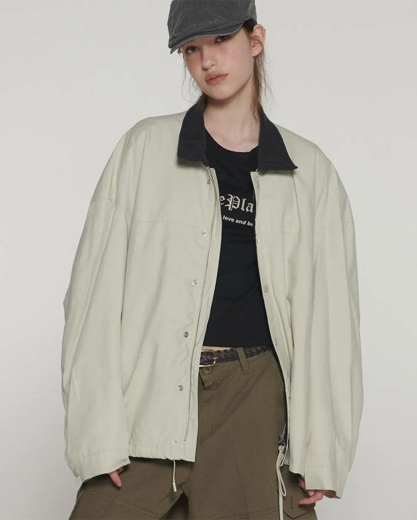 バイカラーコーデュロイカラーバーバーハンティングトラッカージャケット [アイボリー]