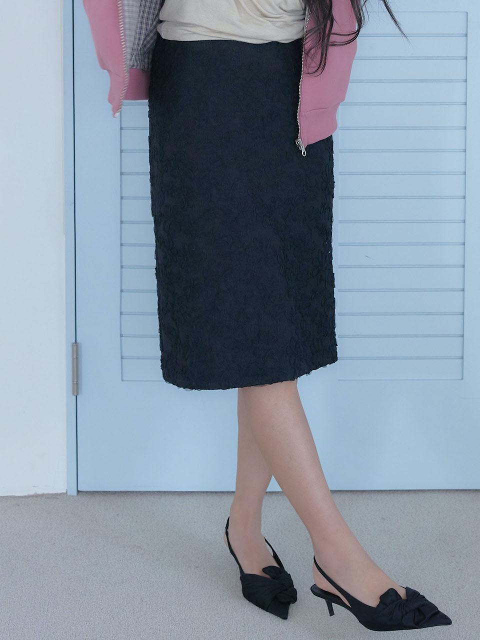 JAQUARD FLOWER LONG SKIRT [ BLACK ]