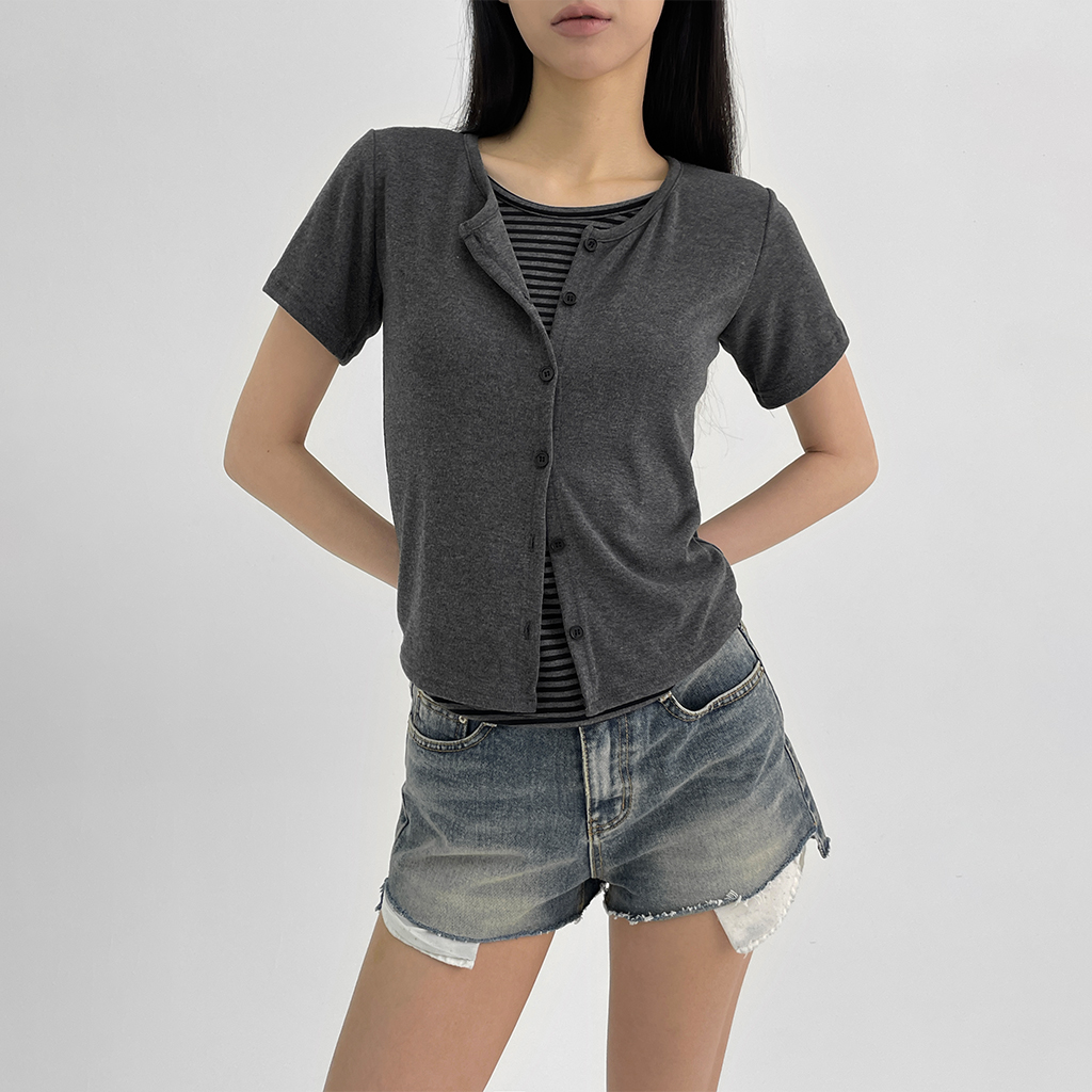 ソルターストライプレイヤードカーディガンTシャツ