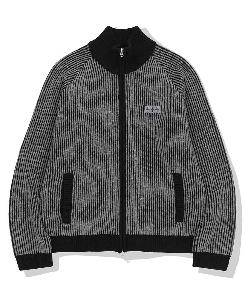 444 Logo Two Tone Rib Knit Zip Up - Charcoal