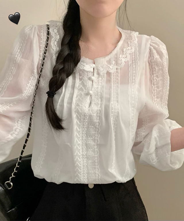 (2color) レース襟シアーブラウス