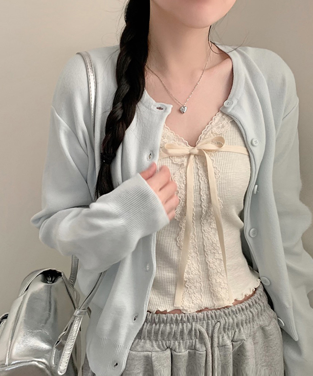 (10color) シルバーペンダントクルーネックカーディガン