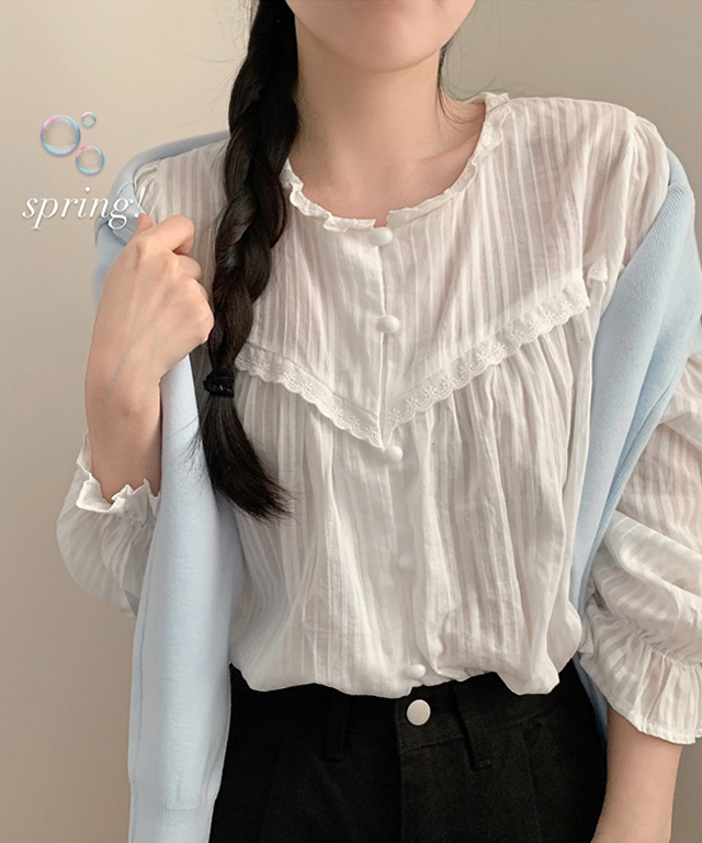 レースクルーネックブラウス