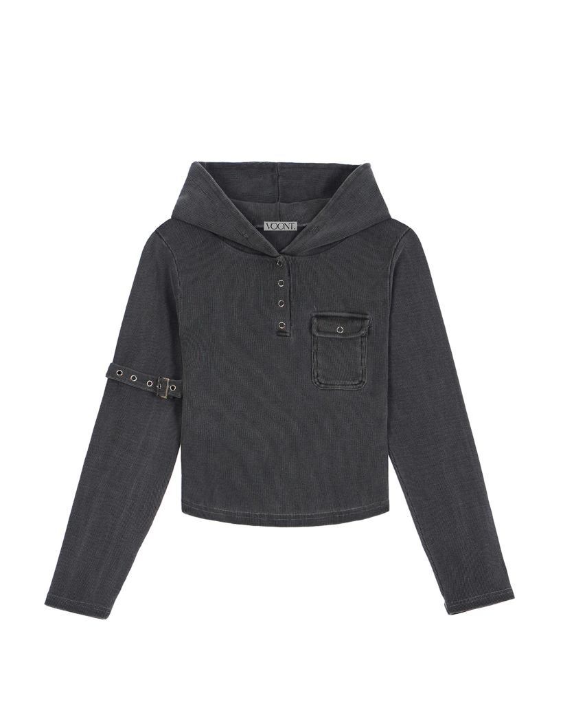 Buckle Strap Hood Long Sleeve (CHARCOAL)