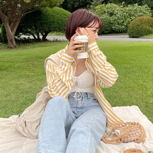 ストライプ シャツ イエロー Made in Napoli Lサイズ NARU(ナル) サマームラデニムストライプ シャツ「Citrus -シトラス