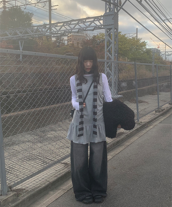 フェードウォッシュワイドブラックデニムパンツ | ファッション