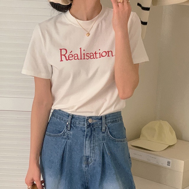 Mossレタリングクロップド半袖Tシャツ