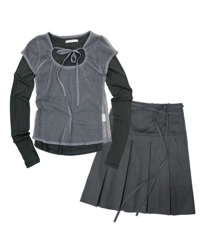 [Influencer pick]3WAYドットレイヤード長袖Tシャツ＆プリーツミディスカート