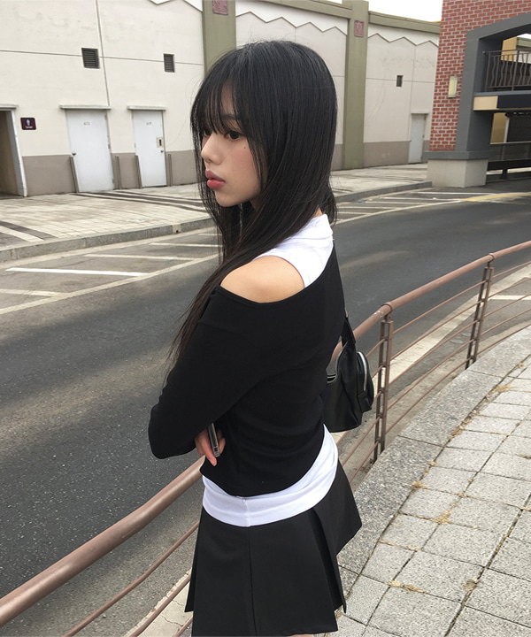 [SET/春新作] ノースリーブシャツ+オフショルダーTシャツセット (4color)