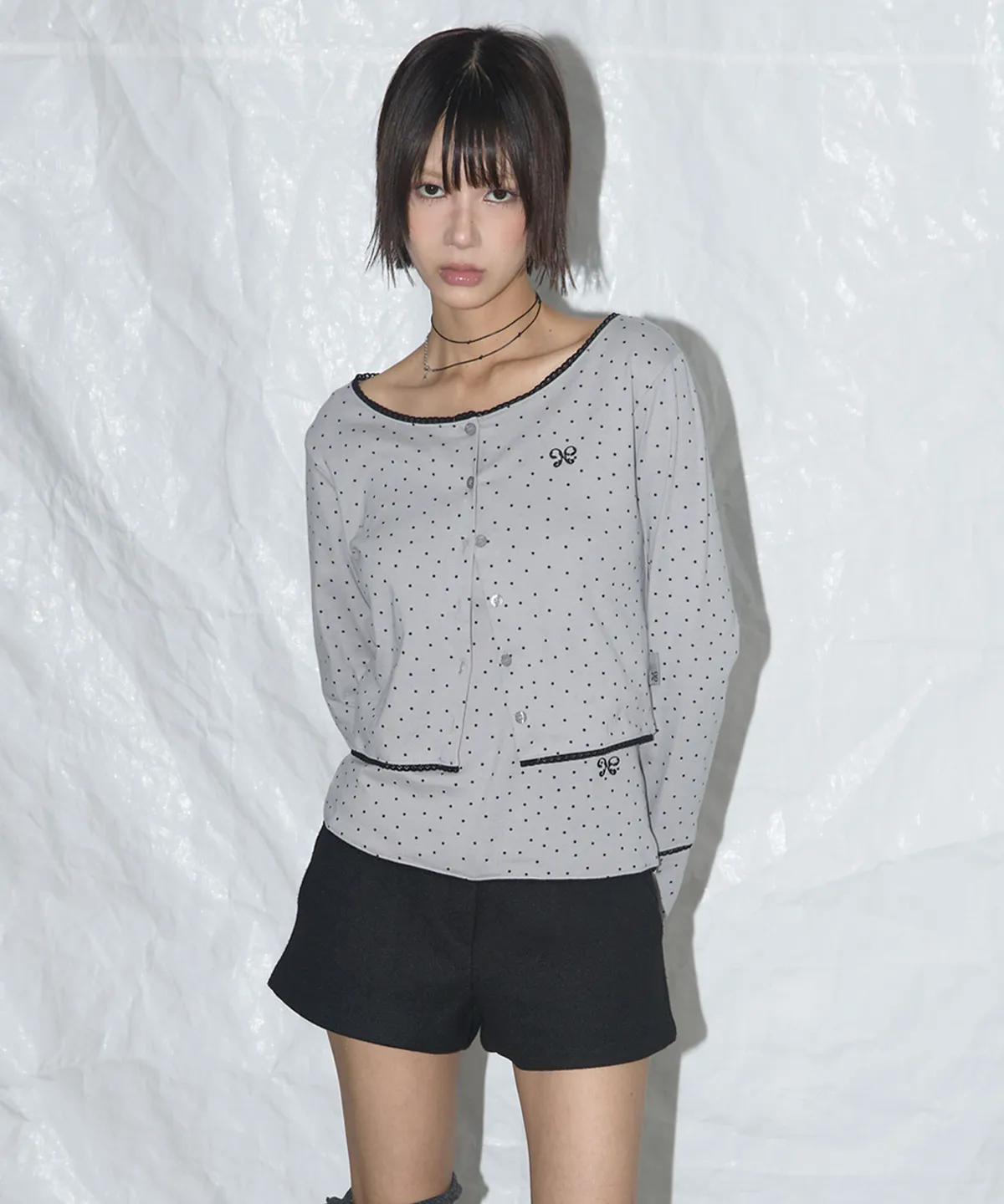 Lace Star Basic Cardigan (Gray) F25QB092