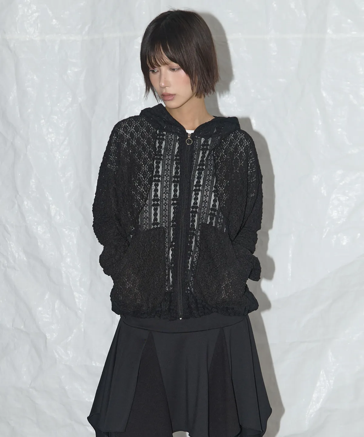 みゅ Puff Round Scarf Hoodie BLACK Influencer pick] Puff Round Scarf Hoodie (Black) F25QB081