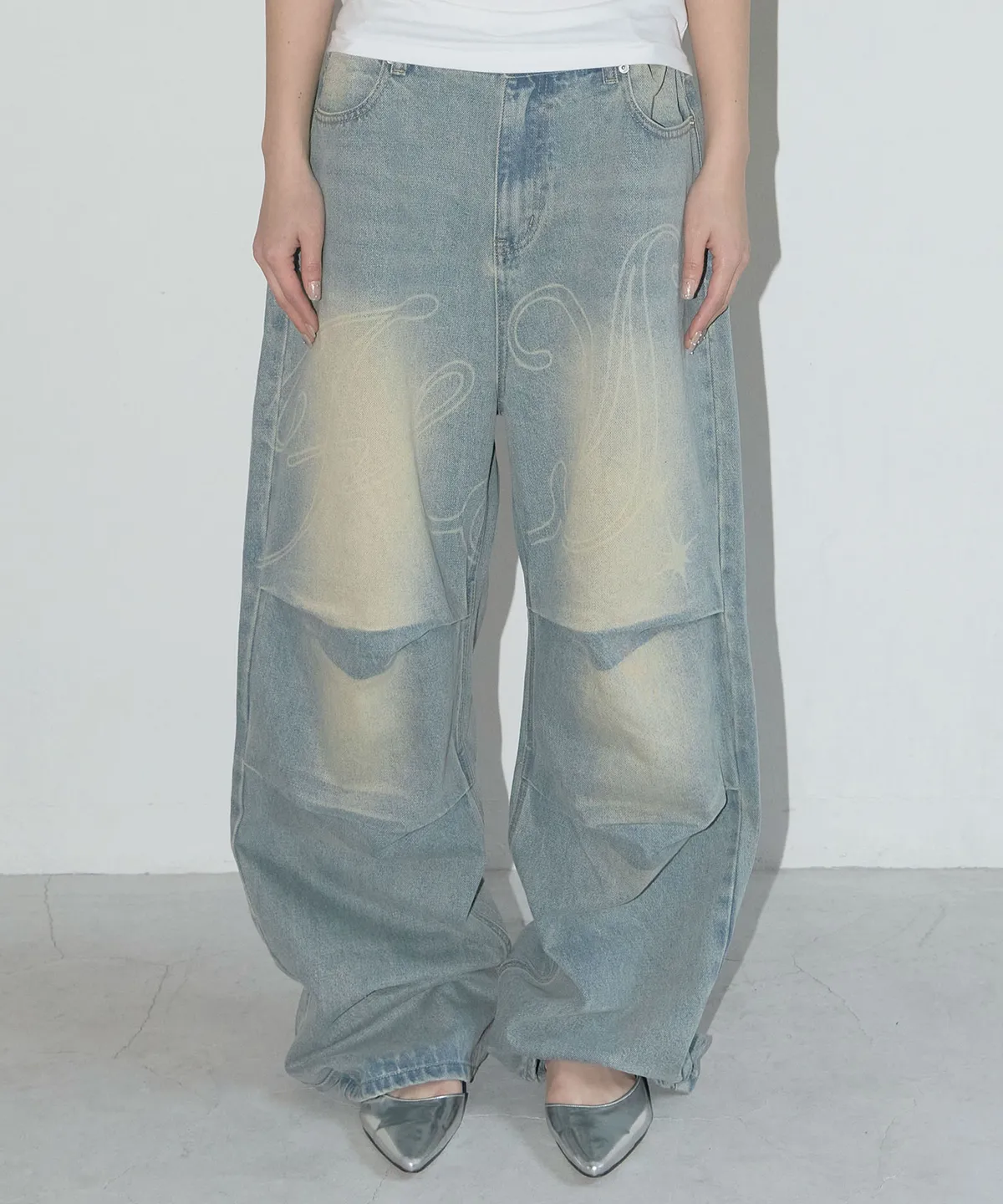 Influencer pick] Angel Vintage Washing Pintuck Pants (Blue