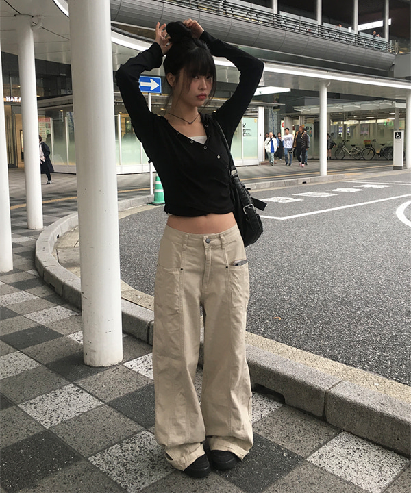 original] [A/M] コットン切替ワイドパンツ | ファッション通販