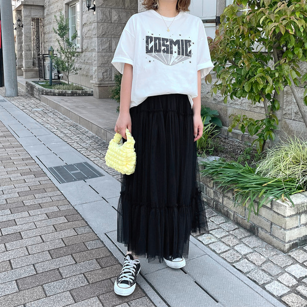 シースルーレイヤードロングスカート 黒 BLACK BY MOUSSY | layered sheer skirt (スカート(ロング