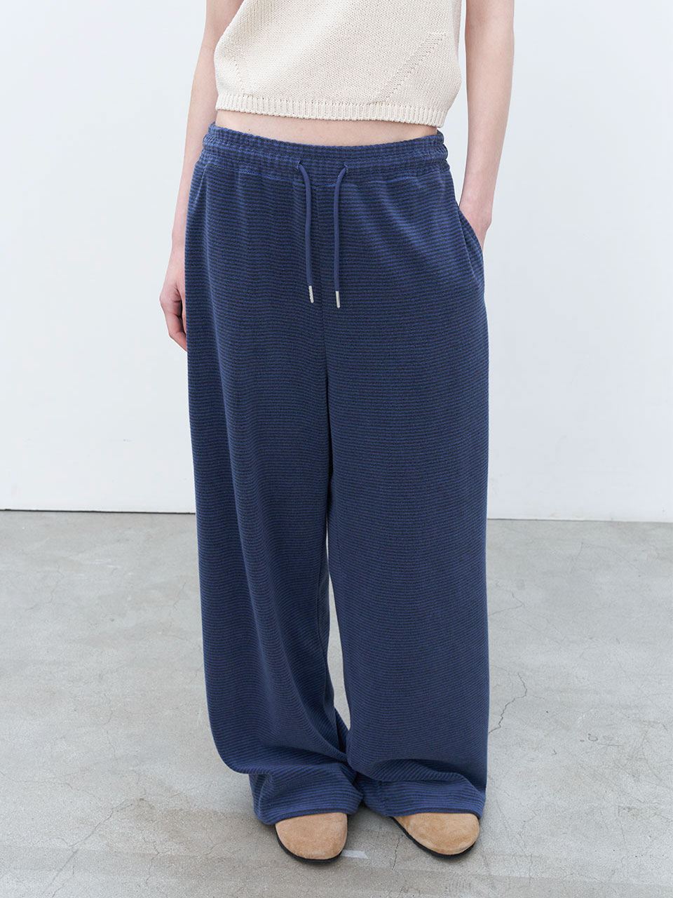 Stripe terry easy pants [KNSS07PT03]_Blue