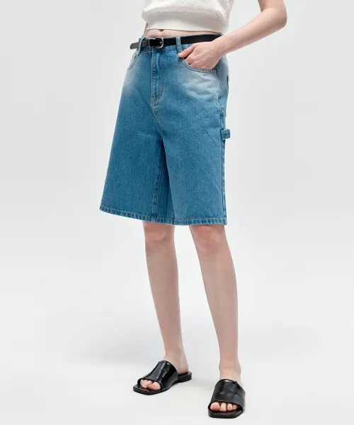 ハーフ・ショートパンツ Catwashing Brush Bermuda Denim Pants Light Blue CUH2) Stone Washed Denim Bermuda Pants-INDIGO | ファッション