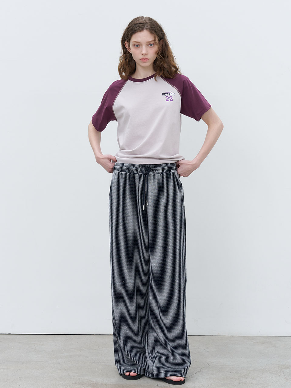 Stripe terry easy pants [KNSS07PT04]_Gray