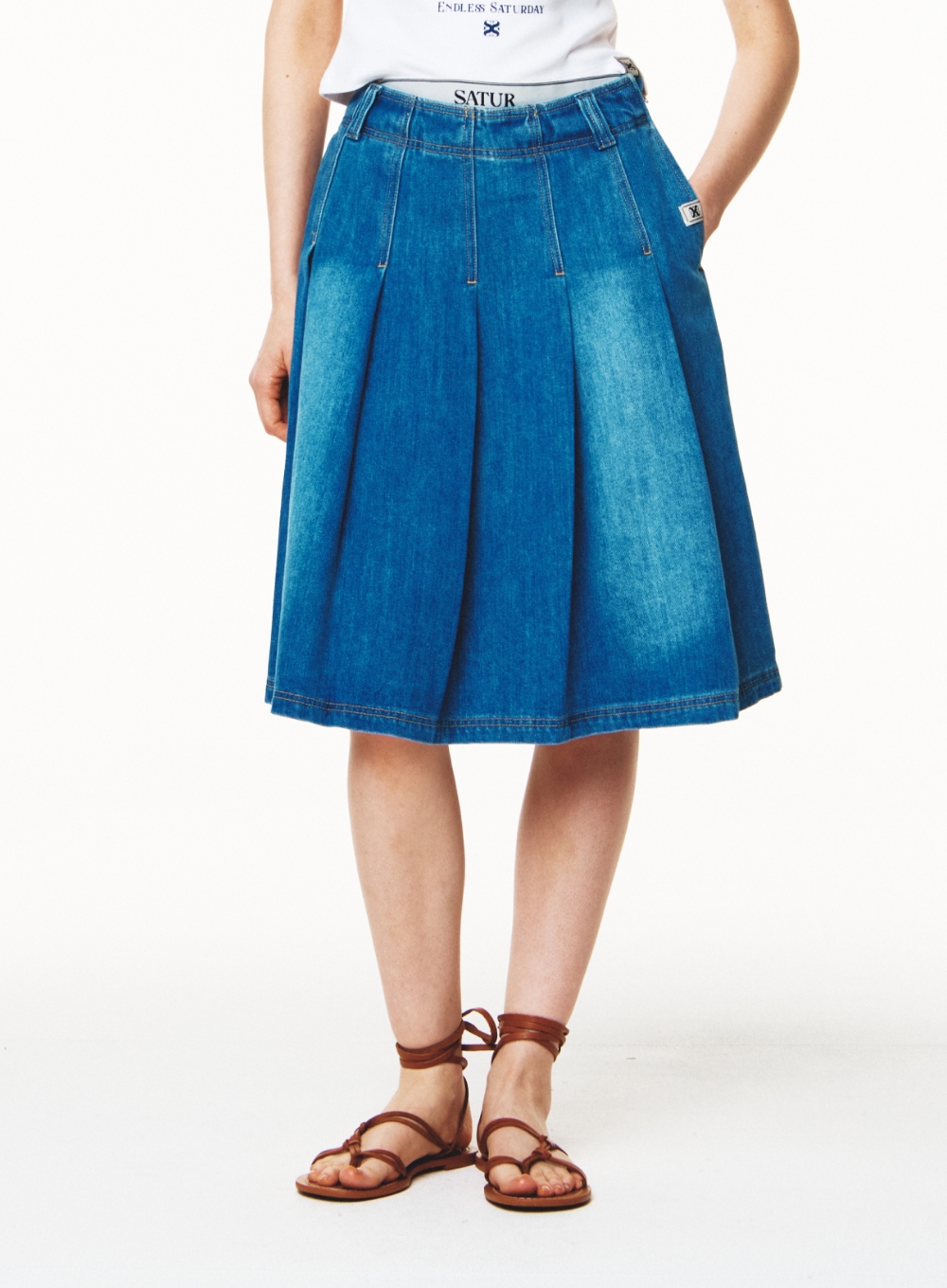 【SATUR】 (W) Pleats Denim Midi Skirt /追跡付 W) Pleats Denim Midi Skirt - Blue | ファッション通販サイト NUGU