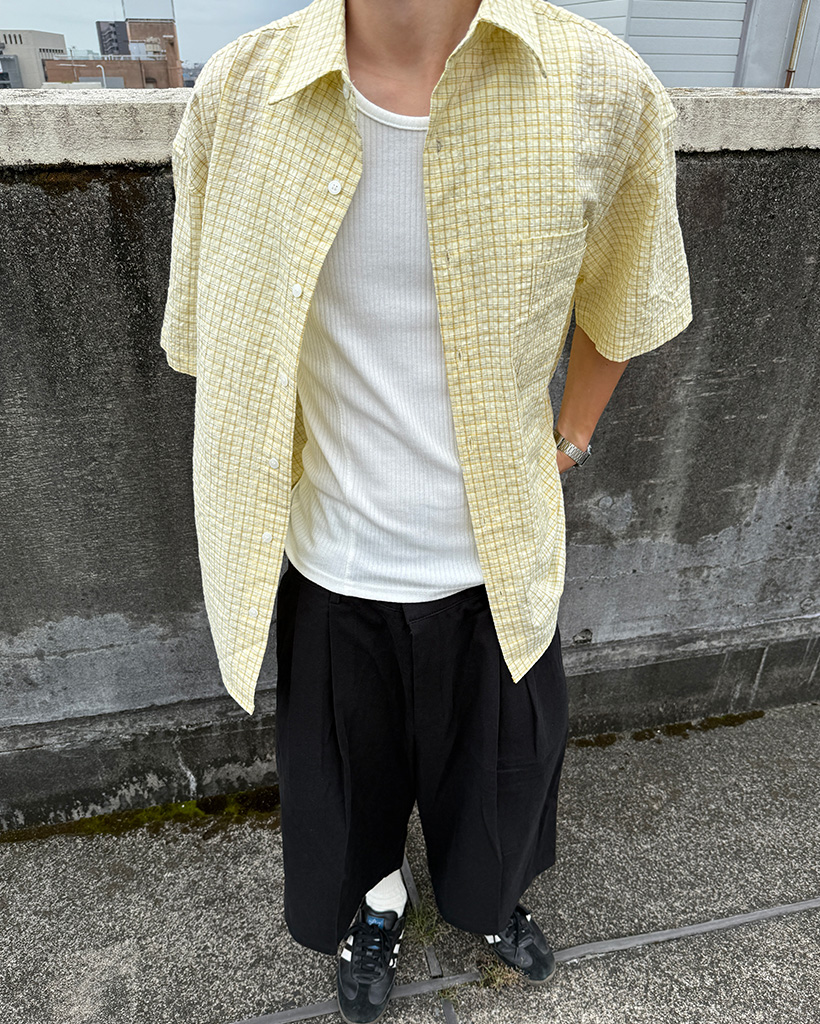 古着 00s ダニエル・クレミュ 半袖 リネン チェック シャツ ボックス 短丈 古着 00s ダニエル・クレミュ 半袖 リネン チェック シャツ