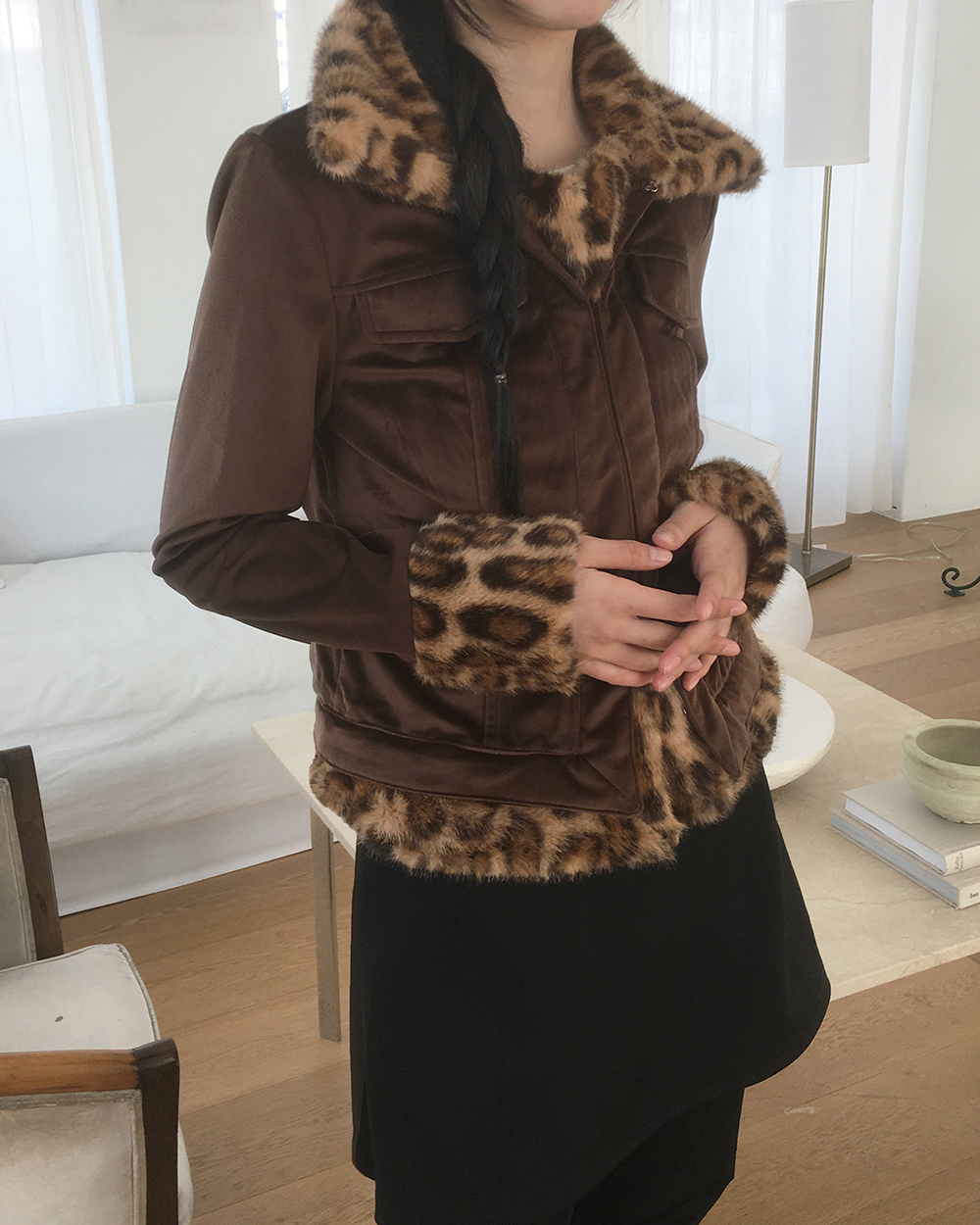 ヒョウ柄ファー付きカジュアルジャケット ヒョウ柄 レオパード ボア ジャケット メンズ ファー パーカー
