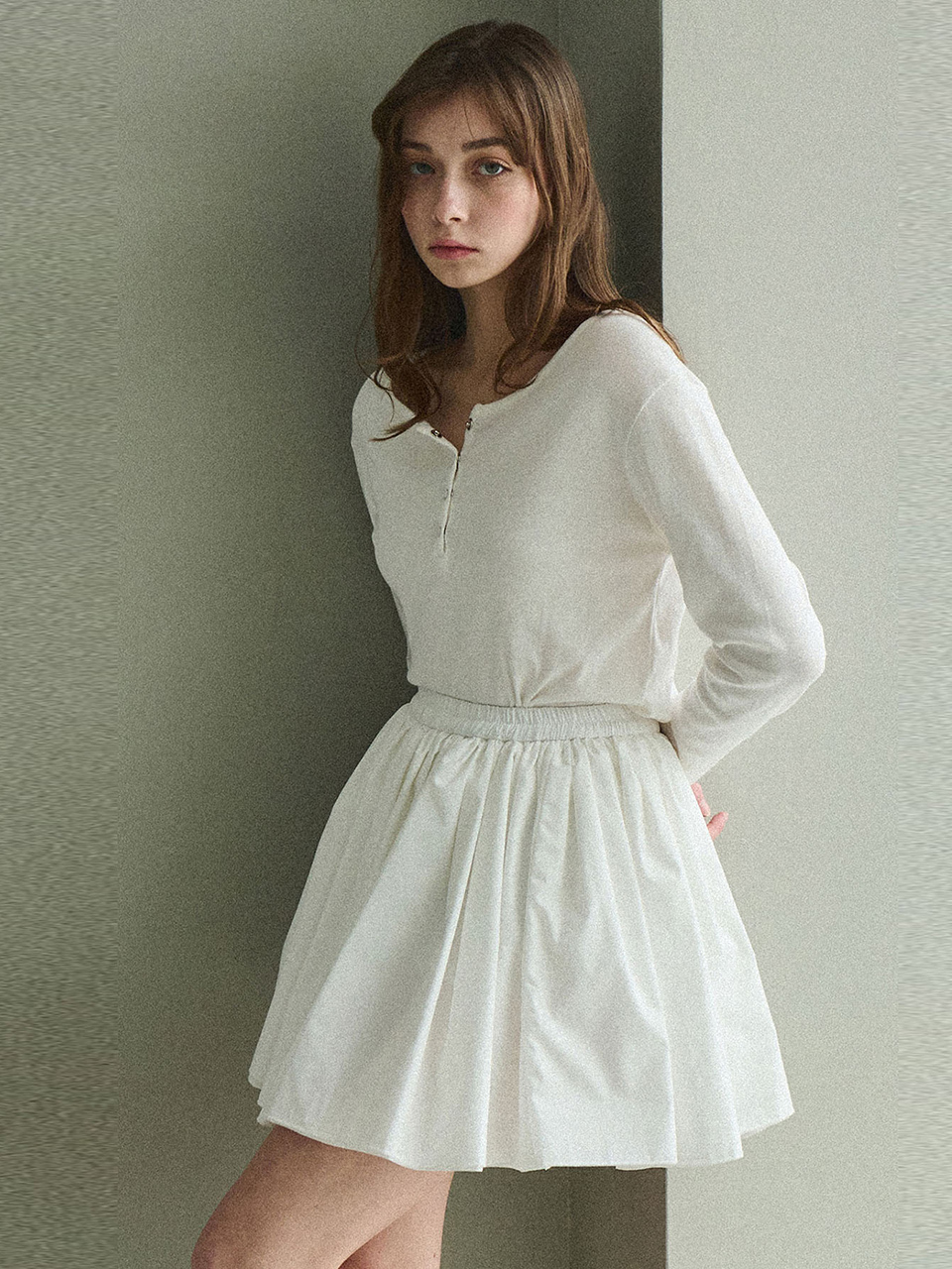 Banding flared skirt - Ivory