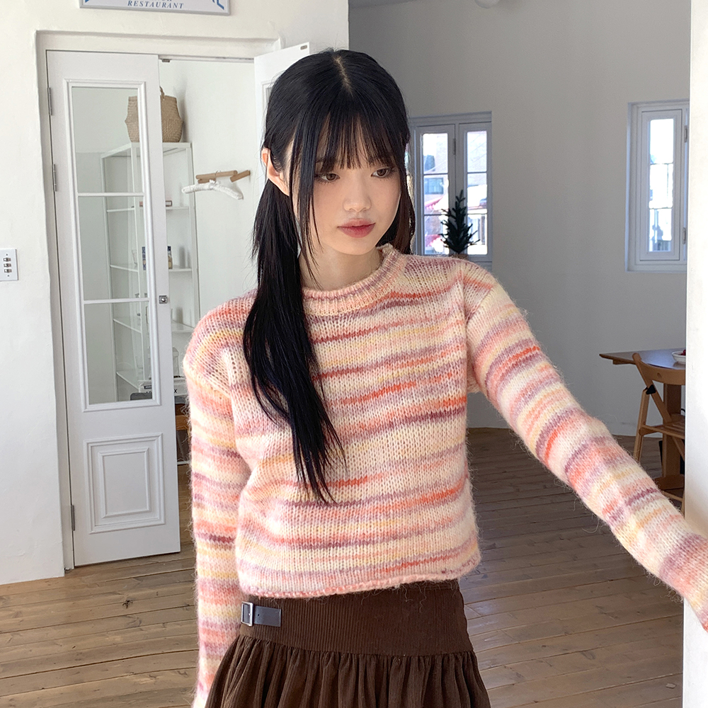 ストライプ クロップドニット 長袖 ニット セーター リンクスストライプクロップドニット