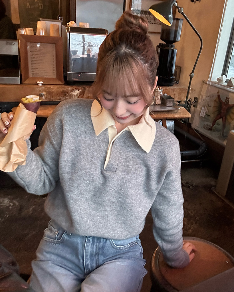 バイカラー ボタンポイントニット