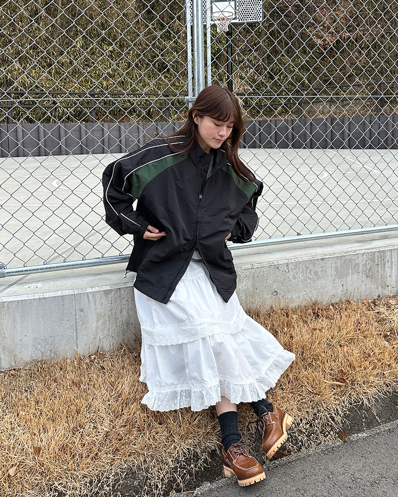 アシンメトリースカート ロング レース バイカラー韓国系 g1864 me+em select スカート 「 2color 」アシンメトリーレース